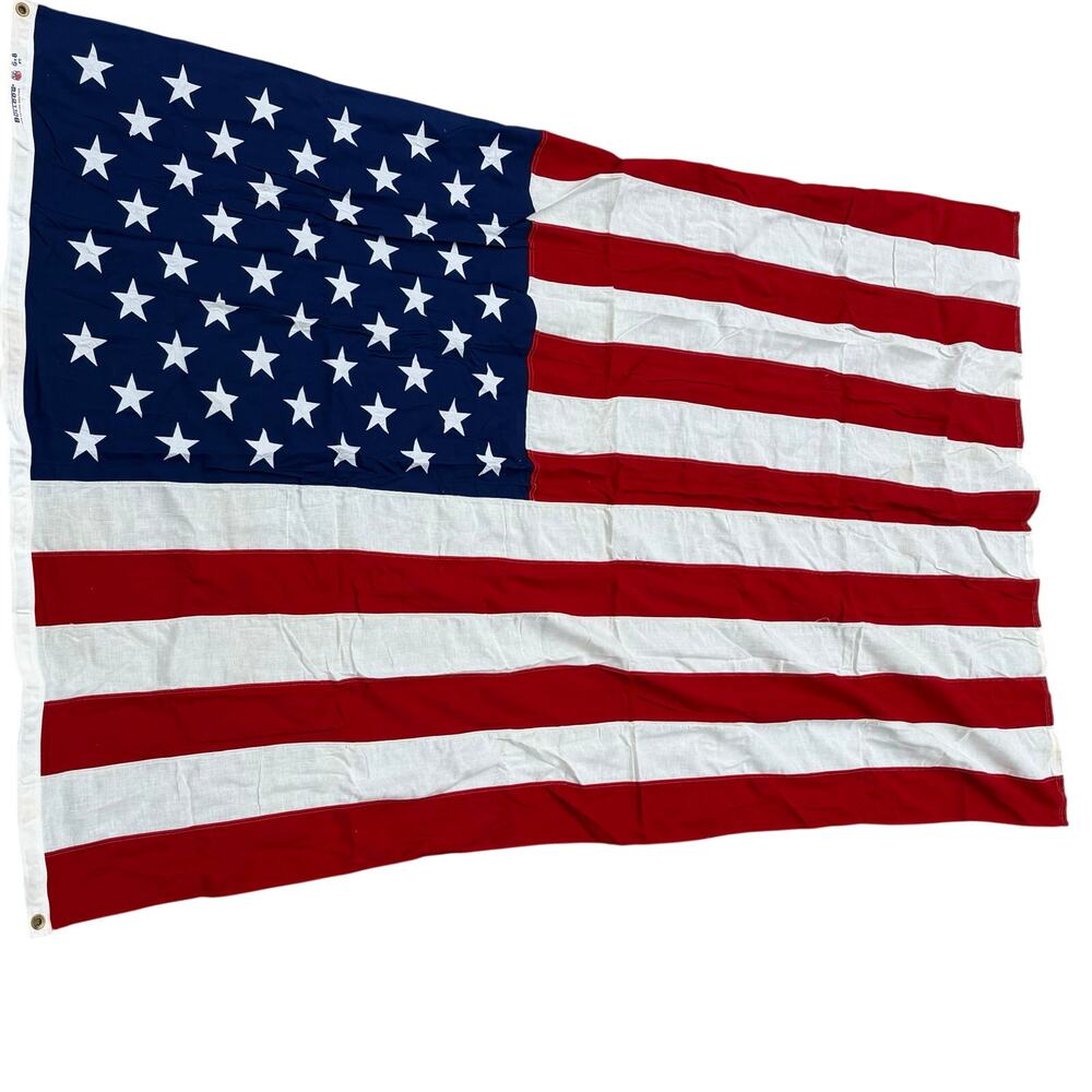 Vintage Bull Dog 50 Star Cotton Large American U. S. Flag 5' x 8' Patriotic